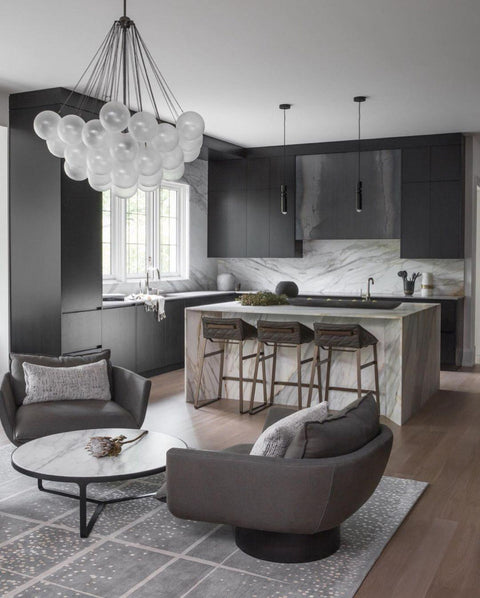 Pendant Light with Metal Cylinders and Decorative Sphere Detail