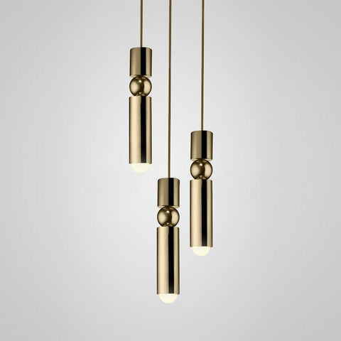 Pendant Light with Metal Cylinders and Decorative Sphere Detail
