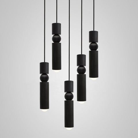 Pendant Light with Metal Cylinders and Decorative Sphere Detail