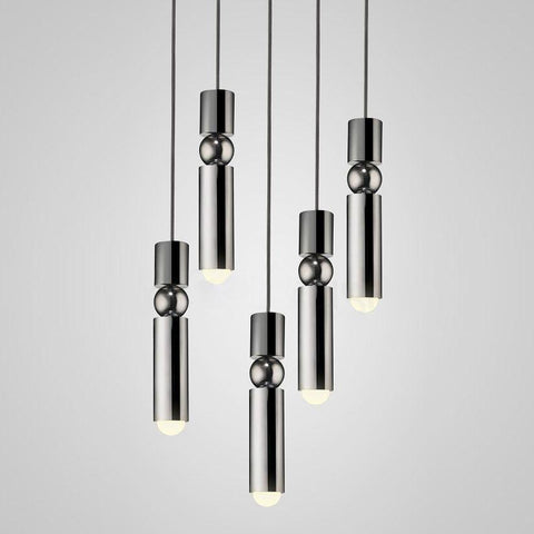 Pendant Light with Metal Cylinders and Decorative Sphere Detail