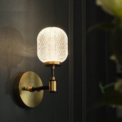 Brass Wall Sconce with Textured Crystal Shade