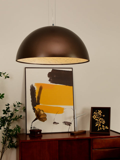 Pendant Light with Dome Shade and Sculpted Floral Interior