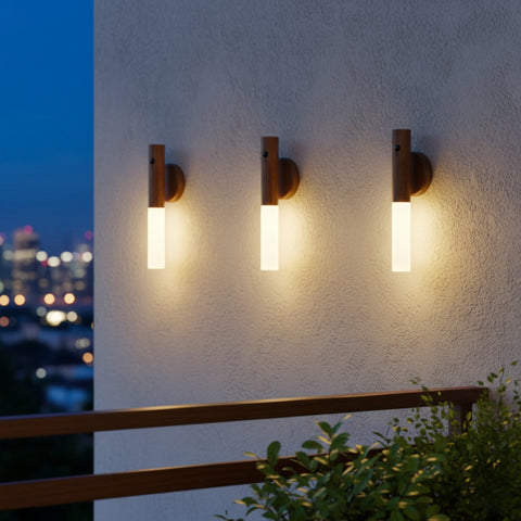 Motion-Activated Wooden Wall Lamp – Rechargeable LED Night Light