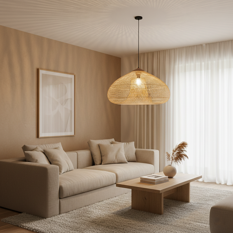 Pendant Light with Handwoven Rattan Shade