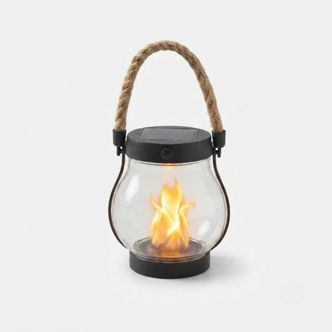 Solar Flame Lantern with Rope Handle and Dusk Sensor