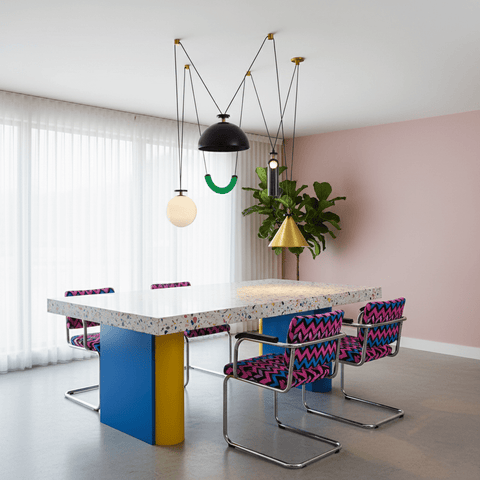 Geometric Multi-Pendant Chandelier with Adjustable Drops