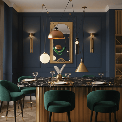 Geometric Multi-Pendant Chandelier with Adjustable Drops