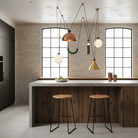 Geometric Multi-Pendant Chandelier with Adjustable Drops