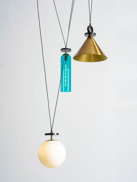 Geometric Multi-Pendant Chandelier with Adjustable Drops