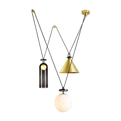 Geometric Multi-Pendant Chandelier with Adjustable Drops