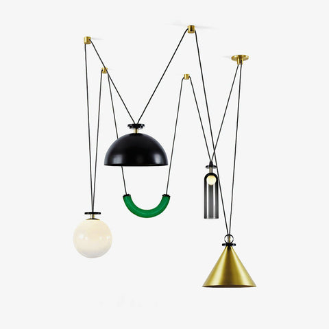 Geometric Multi-Pendant Chandelier with Adjustable Drops