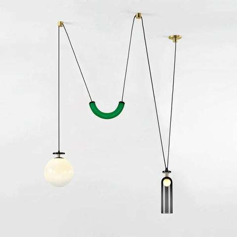 Geometric Multi-Pendant Chandelier with Adjustable Drops