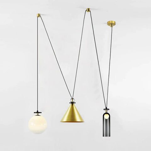 Geometric Multi-Pendant Chandelier with Adjustable Drops