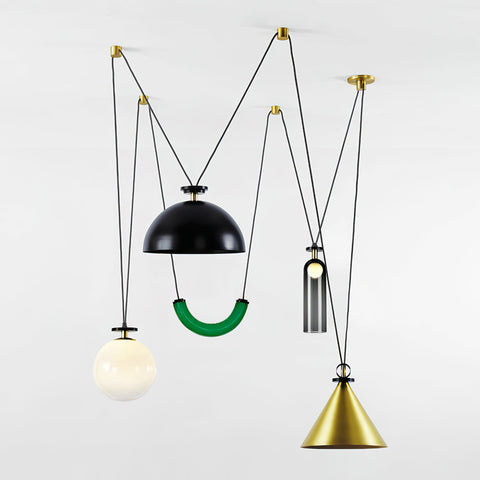 Geometric Multi-Pendant Chandelier with Adjustable Drops