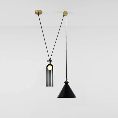 Geometric Multi-Pendant Chandelier with Adjustable Drops