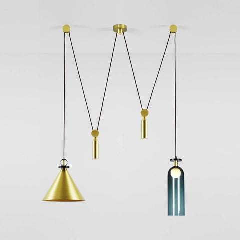 Geometric Multi-Pendant Chandelier with Adjustable Drops