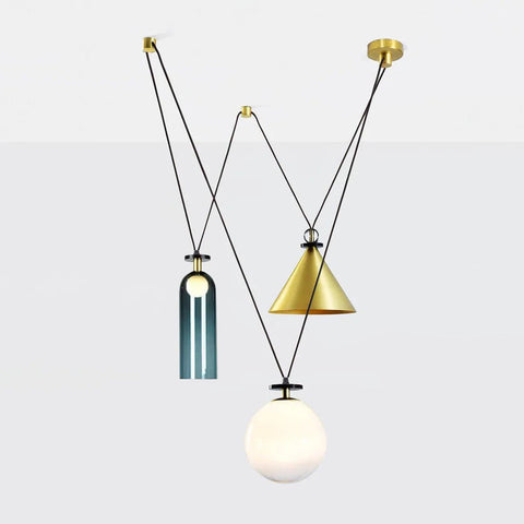 Geometric Multi-Pendant Chandelier with Adjustable Drops