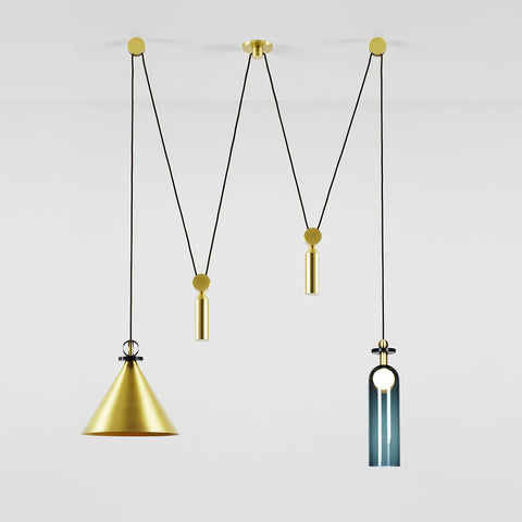Geometric Multi-Pendant Chandelier with Adjustable Drops