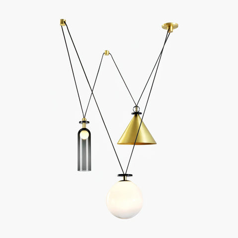 Geometric Multi-Pendant Chandelier with Adjustable Drops