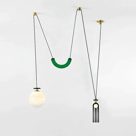 Geometric Multi-Pendant Chandelier with Adjustable Drops