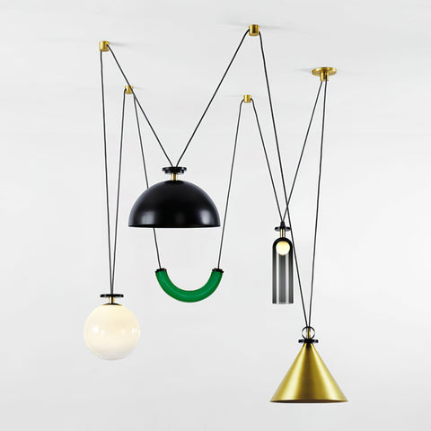 Geometric Multi-Pendant Chandelier with Adjustable Drops