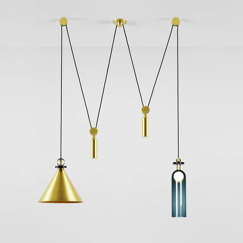 Geometric Multi-Pendant Chandelier with Adjustable Drops