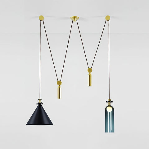 Geometric Multi-Pendant Chandelier with Adjustable Drops