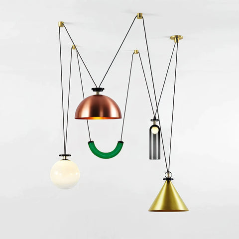 Geometric Multi-Pendant Chandelier with Adjustable Drops