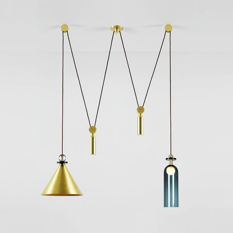 Geometric Multi-Pendant Chandelier with Adjustable Drops