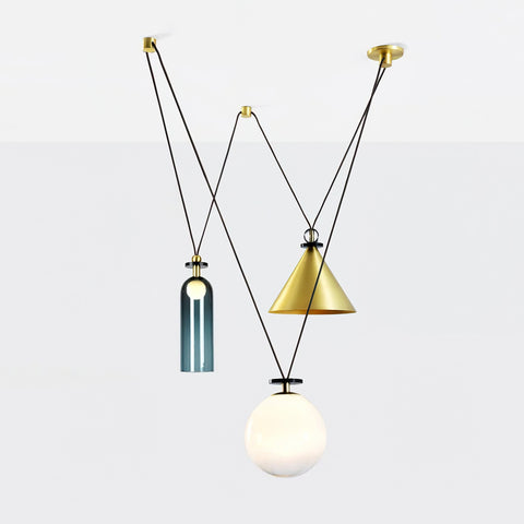 Geometric Multi-Pendant Chandelier with Adjustable Drops