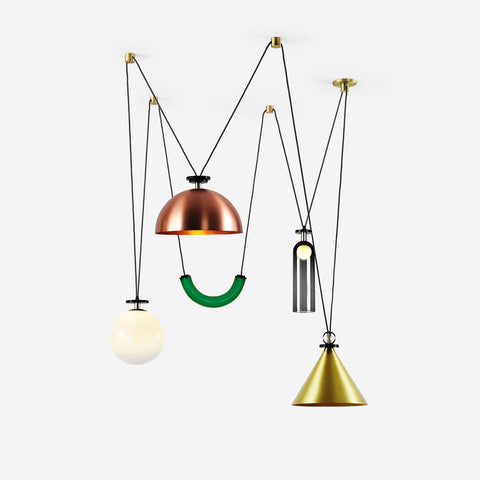 Geometric Multi-Pendant Chandelier with Adjustable Drops