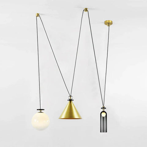 Geometric Multi-Pendant Chandelier with Adjustable Drops