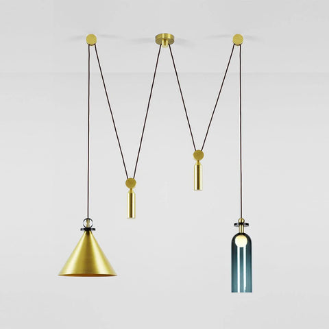 Geometric Multi-Pendant Chandelier with Adjustable Drops