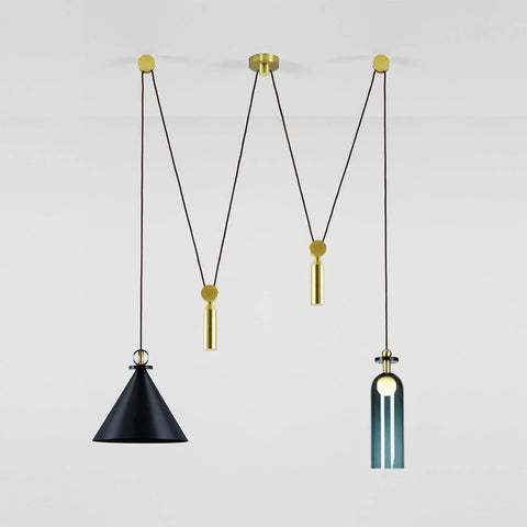 Geometric Multi-Pendant Chandelier with Adjustable Drops