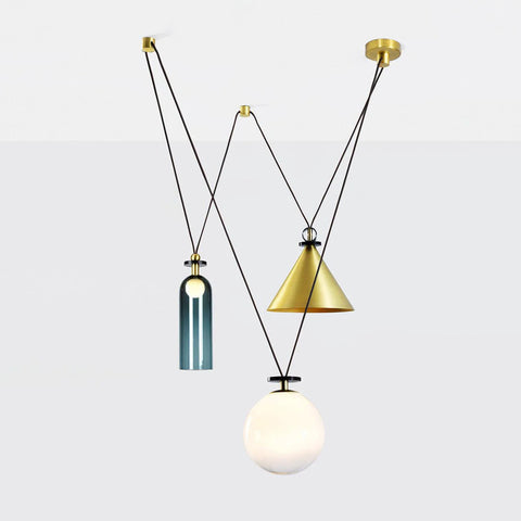 Geometric Multi-Pendant Chandelier with Adjustable Drops