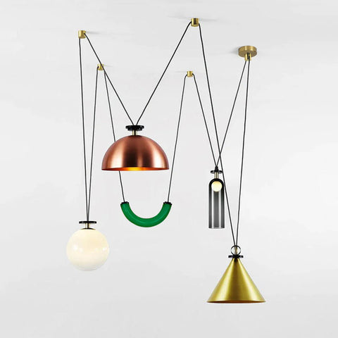 Geometric Multi-Pendant Chandelier with Adjustable Drops