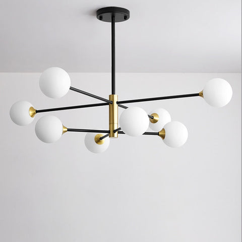 Globe Chandelier with Glass Shades and Six or Eight Branching Arms