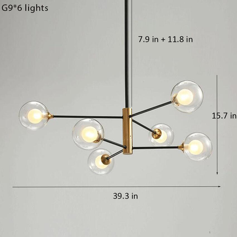Globe Chandelier with Glass Shades and Six or Eight Branching Arms