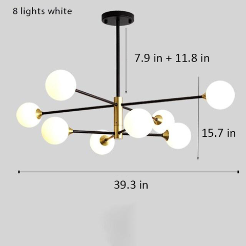 Globe Chandelier with Glass Shades and Six or Eight Branching Arms