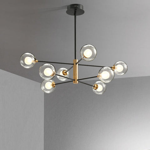 Globe Chandelier with Glass Shades and Six or Eight Branching Arms