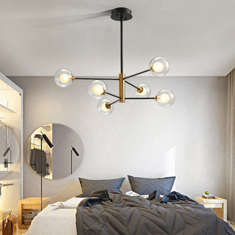 Globe Chandelier with Glass Shades and Six or Eight Branching Arms