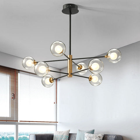 Globe Chandelier with Glass Shades and Six or Eight Branching Arms