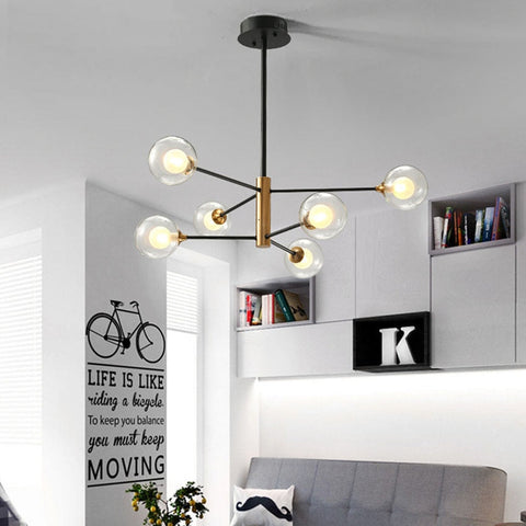 Globe Chandelier with Glass Shades and Six or Eight Branching Arms