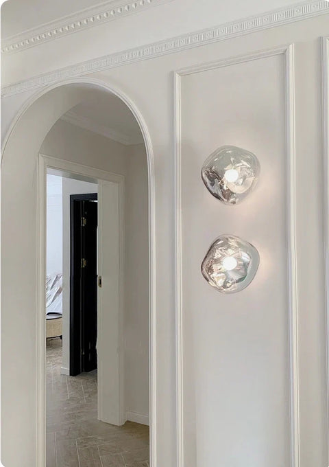Glass Wall Sconce with Metal Frame and Sculptural Shade — product view