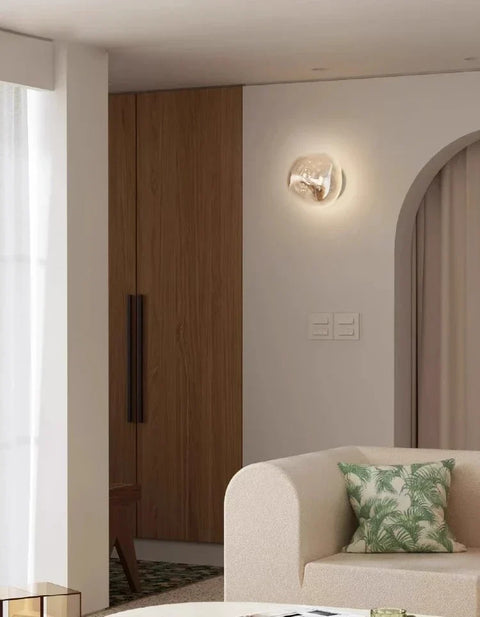 Glass Wall Sconce with Metal Frame and Sculptural Shade — product view