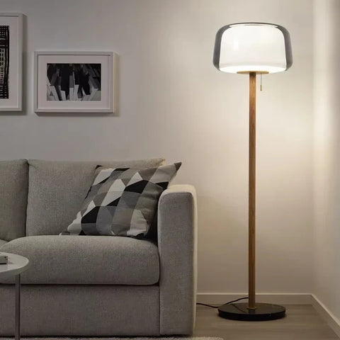 Floor Lamp with Layered Glass Dome and Wood Column Details
