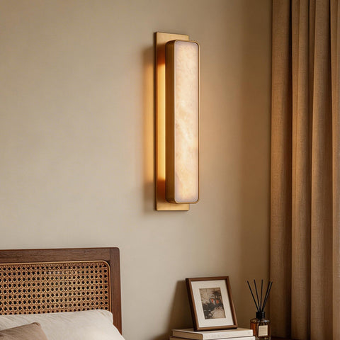 Gold Wall Sconce Light Fixture with Brass and Marble LED Wall Light