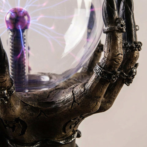 Gothic Plasma Globe Table Lamp with Sculpted Hand Base and Decorative Light Display