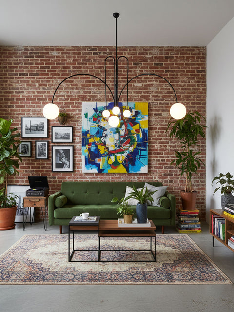 Sculptural Multi-Arm Chandelier with Opal Glass Globes