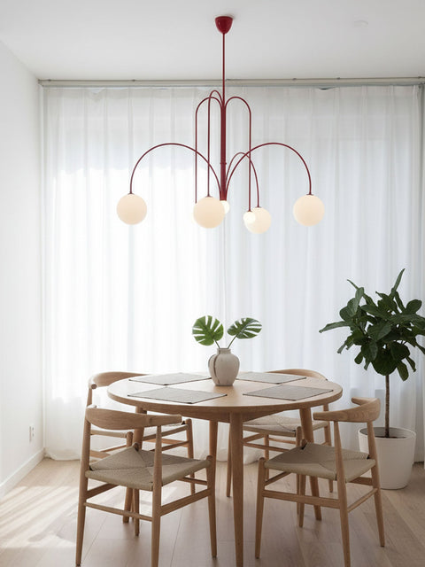 Sculptural Multi-Arm Chandelier with Opal Glass Globes
